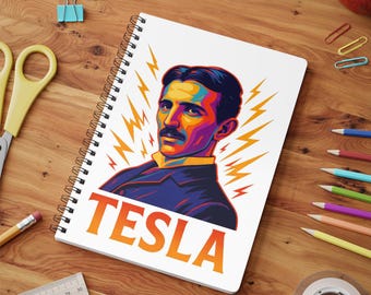 Caderno espiral A5 inspirado em Tesla | Diário de ciências e caderno de esboços – Presente para estudantes e engenheiros