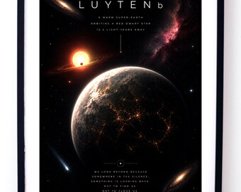 Luyten b Poster, Warm Super Earth Wall Art Digital Download, Red Dwarf System Print, Space Exploration Decor, Science Geek Gift