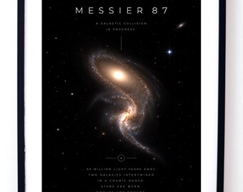 Messier 87 Poster, Colliding Galaxies Wall Art Digital Download, Deep Space Cosmic Dance Print, Astronomy Geek Gift