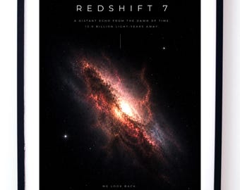 Redshift 7 Galaxy Poster, First Generation Stars Wall Art Digital Download, Deep Space Ancient Cosmos Print, Astrophysics Science Gift