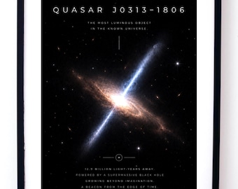 Quasar J0313-1806 Poster, Supermassive Black Hole Wall Art Digital Download, Deep Space Astronomy Print, Physics Science Gift