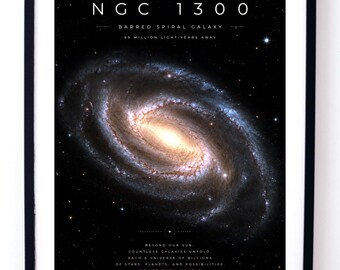 NGC 1300 Galaxy Poster, Barred Spiral Wall Art Digital Download, Deep Space Astronomy Print, Modern Space Decor, Science Gift