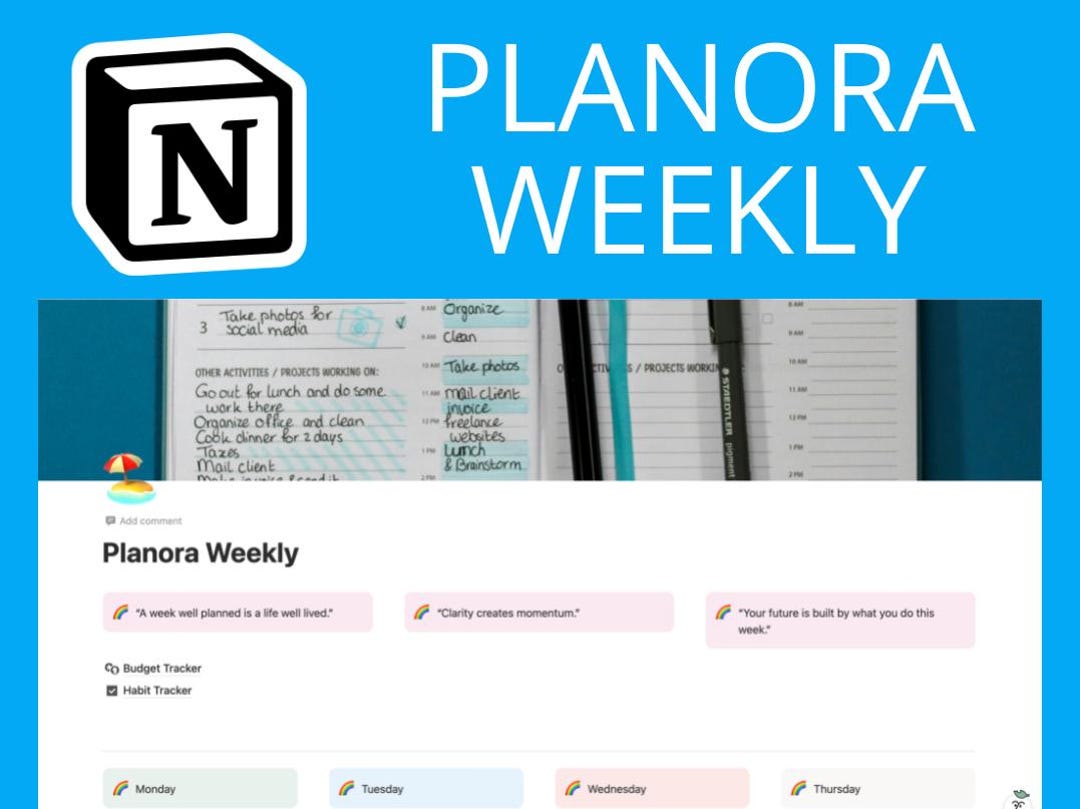 Planora Weekly Notion Planner Template | Monthly + Weekly Planner ...