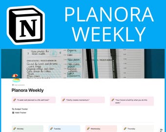 Planora Weekly Notion Planner Template | Monthly + Weekly Planner, Priorities, Habit Tracker & Budget Tracker 2026