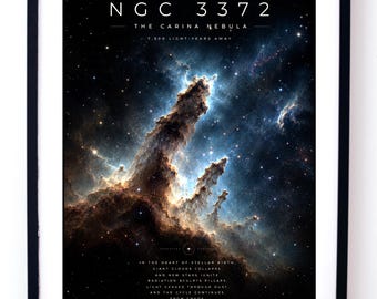 NGC 3372 Carina Nebula Poster, Cosmic Pillars Wall Art Digital Download, Deep Space Astronomy Print, Science Decor, Space Gift