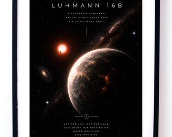 Luhmann 16b Poster, Temperate Exoplanet Wall Art Digital Download, Red Dwarf Star Print, Space Exploration Gift, Deep Space Decor