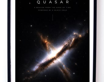 Quasar Space Poster, Black Hole Jet Wall Art Digital Download, Deep Space Astronomy Print, Active Galactic Nucleus Decor