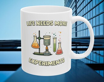 Caneca "A Vida é Química" | Ilustração de um béquer científico para químicos e nerds