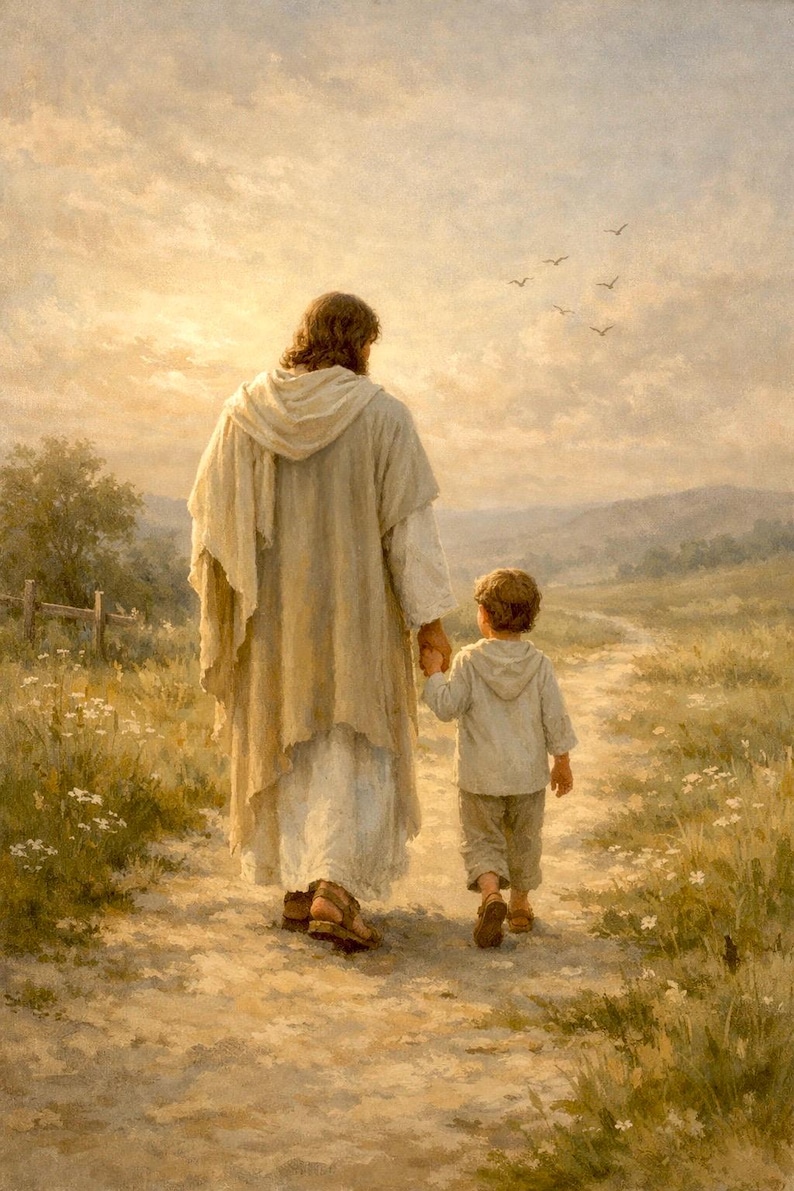 Jesus Walking With Child Print, Christian Nursery Wall Art, Jesus and ...