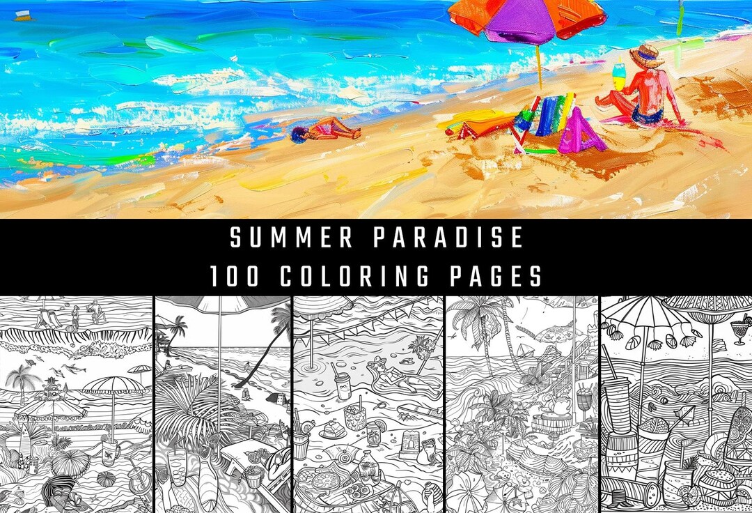Libro para colorear "Paraíso de verano" / PDF con 100 páginas de arte ...