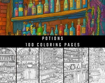 Potions Coloring Book: 100 Magical Fantasy Pages (Printable PDF)