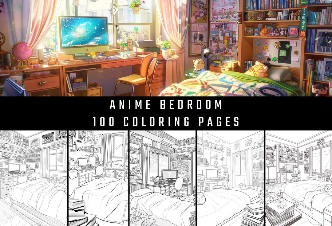 Cozy Anime Bedroom Coloring Book | 100-page Kawaii Interior Art ...
