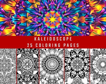 Kaleidoscope 25 Page Coloring Book PDF | Symmetrical Patterns & Abstract Art for Adults (Digital Download)