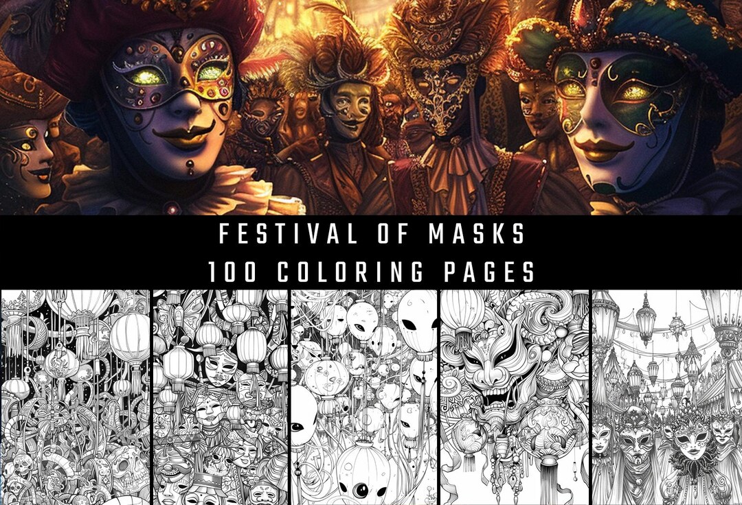 Masquerade Masks Coloring Pages: 100 Elegant Designs (digital Download ...