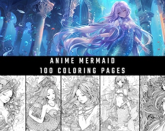 Anime Mermaid Coloring Book | 100 Pages Underwater Fantasy Art (Digital Download)