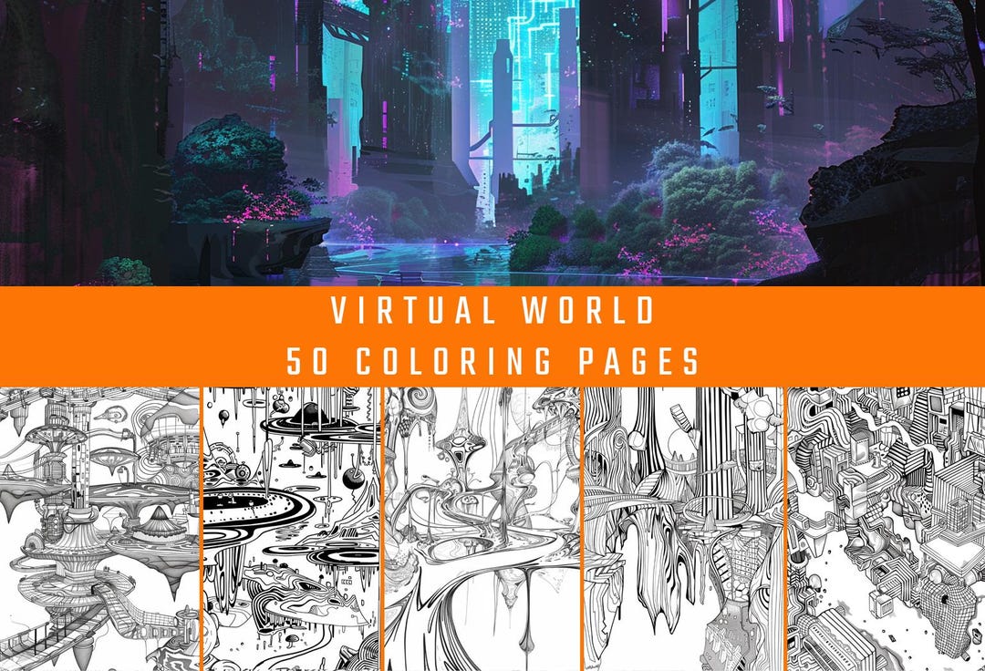 Virtual Color Page 50 Virtual World Coloring Pages | Futuristic Cities (digital Download ...