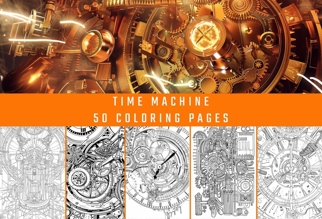 Steampunk Time Machine Coloring Book | 50 Pages of Retro-futuristic Art ...