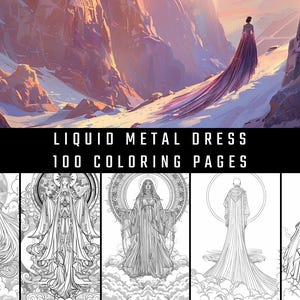 Liquid Metal Dress Coloring Book | Surreal Fashion Canyon Art | 100 Pages (Digital Download)