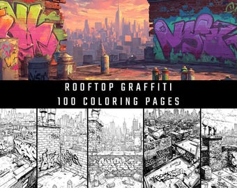 Graffiti Coloring Book | 100 Urban Rooftop Designs (Digital Download)