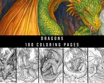 Libro para colorear de dragones: 100 páginas de fantasía para adultos y niños (PDF imprimible)