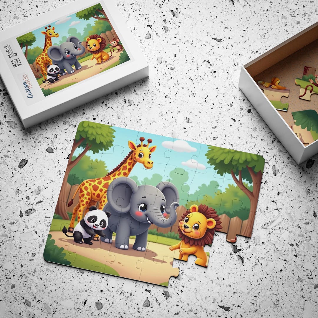 Cute Zoo Friends Puzzle for Kids, Giraffe Elephant Lion Panda ...