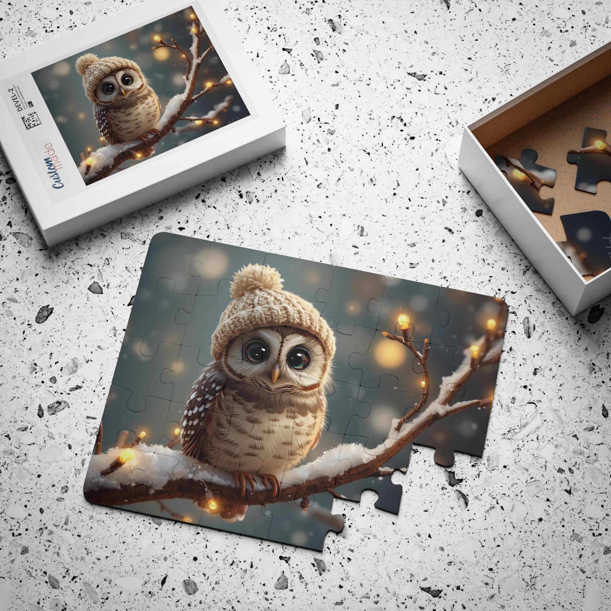 Owl Winter Puzzle – Cute Owl in Knit Hat, Kids Christmas Jigsaw, 30 Piece Puzzle for Children,