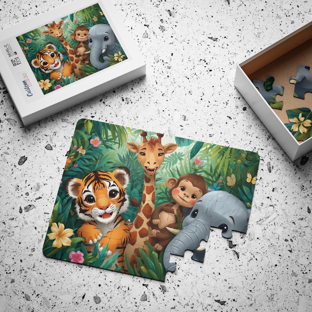 Jungle Animals Kids Puzzle Cute Safari Friends Illustration Colorful ...