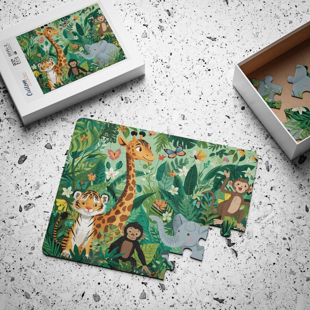 Jungle Animals Jigsaw Puzzle for Kids, Cute Safari Animals With Giraffe ...