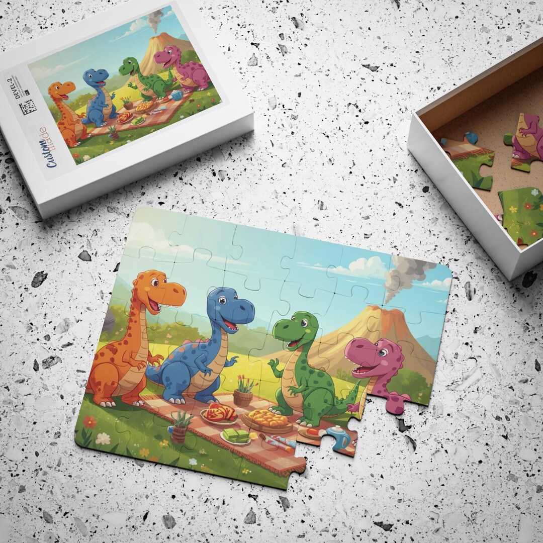 Cute Dinosaur Picnic Puzzle for Kids – Colorful Cartoon Dino Jigsaw ...