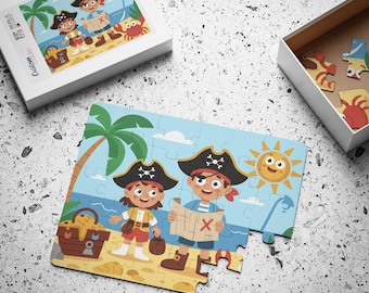Pirate Puzzle for Kids Treasure Island Jigsaw with Map Palm Trees and Ocean Scene Toddler Learning Puzzle Adventure Activity for Children