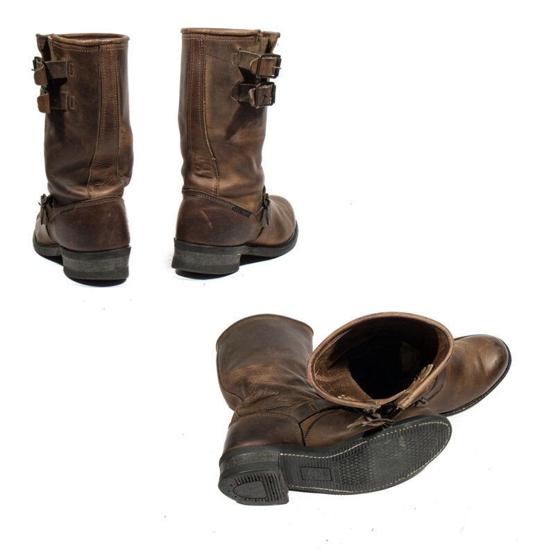 Vintage Harley Davidson Motorcycle Boots Brown Leather Etsy