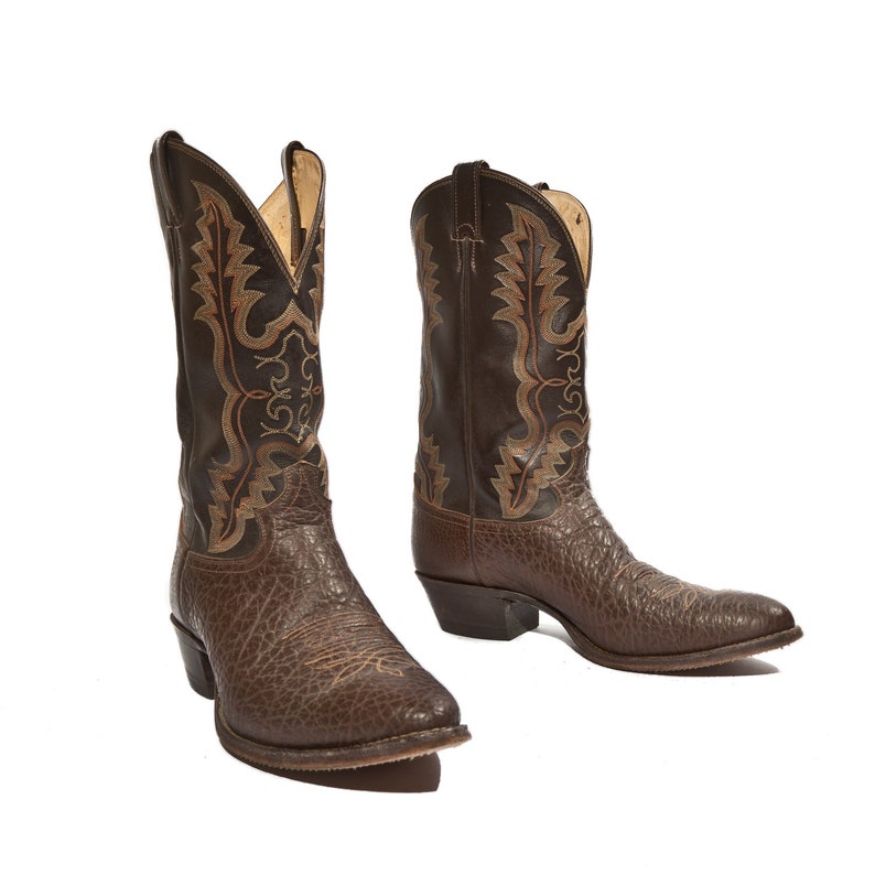 Men's Justin Cowboy Boots 2222 Coffee Bullhide Brown Etsy