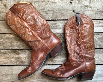 9.5 D | Men's Dan Post Brown Cowboy Boots w/ Stitching Western Boots