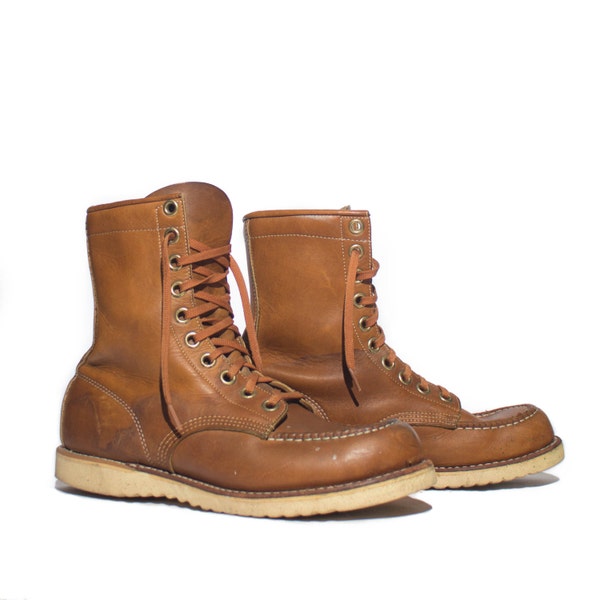 8 | Men's 1970's Vintage Brown Moc Toe Work Boots