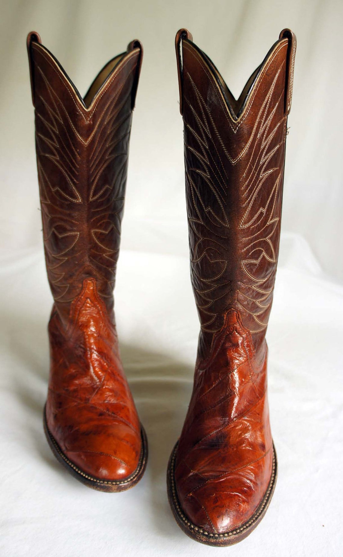 Vintage dan post eel skin cowboy boots in a beatiful reddish Etsy