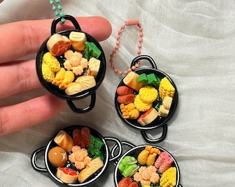 Miniature Hotpot Keychain Charm: Handmade Clay Food Pan