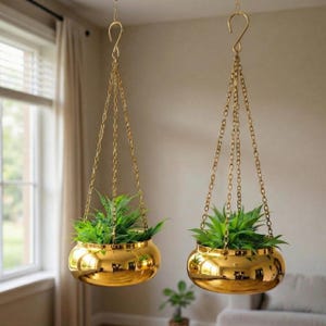 Fioriera sospesa placcata in oro con catena, portavasi boho, decorazione per interni ed esterni