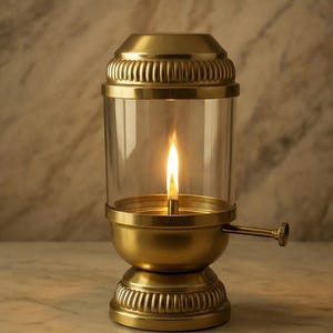 Lampa naftowa indyjska z czystego mosiądzu z osłoną szklaną i regulowaną śrubą - prezent