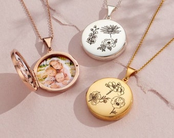 Engraved Family Birth Flower Locket Necklace | birthday gift | handmade | gift for women | family locket