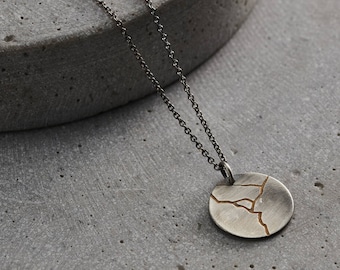 Personalised Men's Kintsugi Disc Necklace | birthday gift | handmade Sterling Silver Necklace | gift for men | Japanese Kintsugi Charm