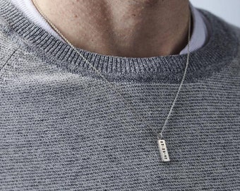 Personalized Sterling Silver Tag Necklace - Handmade Men&#39;s Date Pendant