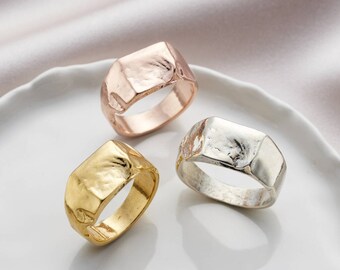 Artisan Gift for Her Edna Surrealist Gemstone Molten Gold Ring 18K Gold Filled Colorful Gemstone Chunky Gold Band