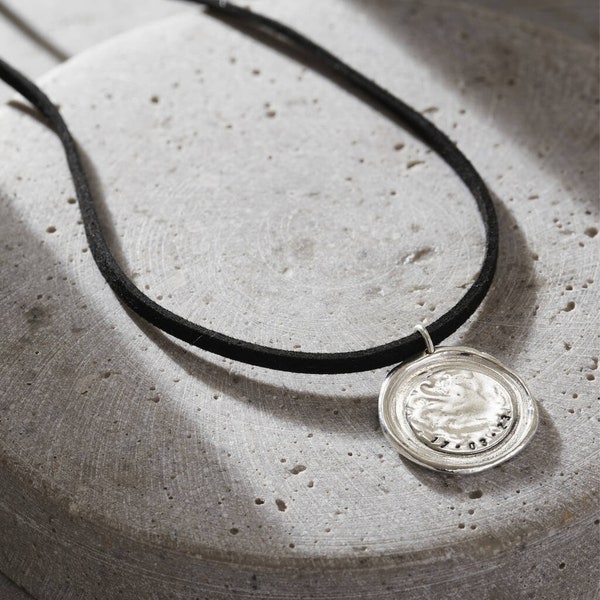 Collier personnalisé en cuir avec sceau de cire | en argent pour homme | bijoux faits main