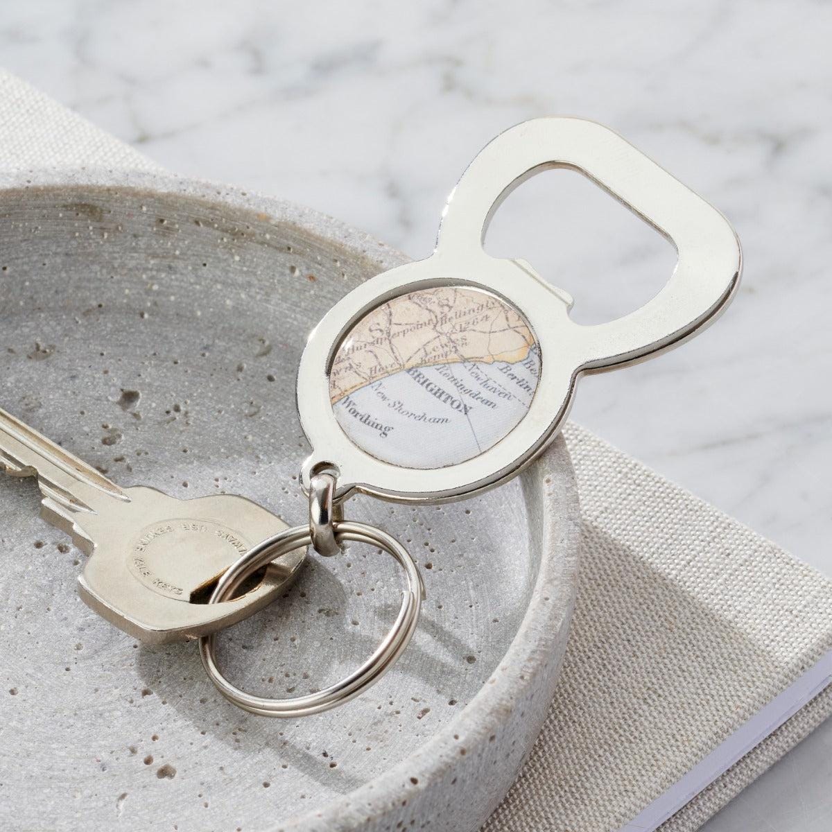 Personalised Vintage Map Bottle Opener Keyring|   | birthday gift | handmade | gift for women