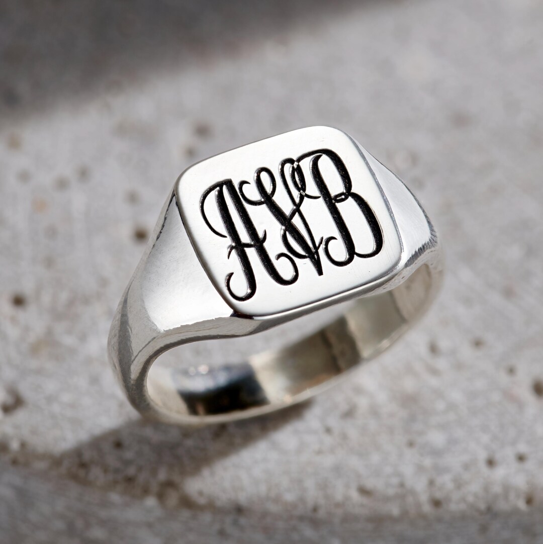 Monogramed Signet Rings Men Men's Chunky Sterling Silver Monogram Signet Ring - Handmade - Etsy
