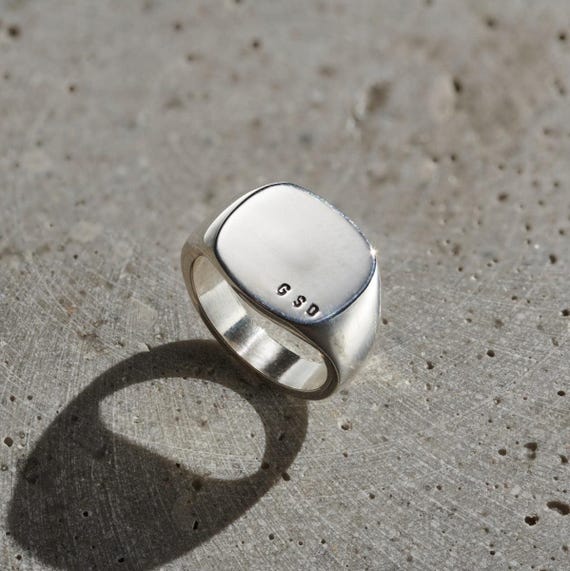 Men's Chunky Rounded Square Initial Signet Ring: Personalised