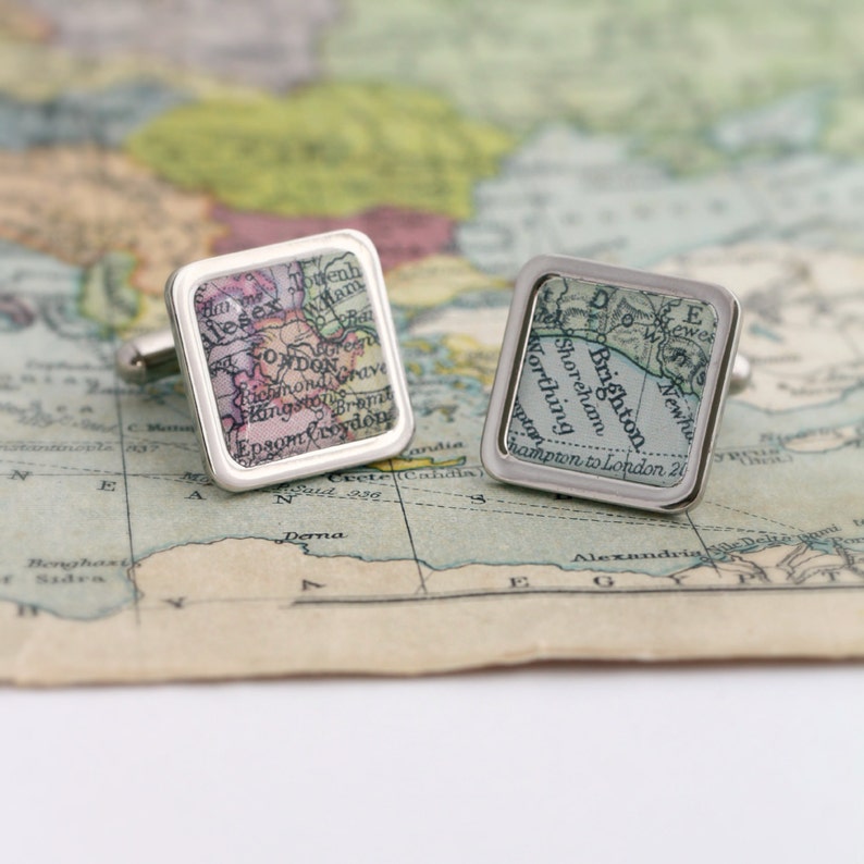 Personalised Square Vintage Map Cufflinks Bridal party gift handmade Perfect gift for him image 5