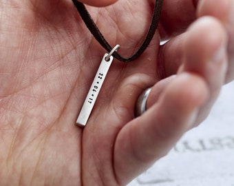 Personalised Men's Silver Bar Necklace On Leather Cord  | birthday gift | handmade | Father's day pendant