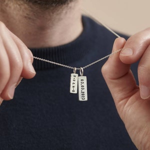 Personalised Double Tag Necklace | Silver Date Necklace | perfect birthday gift | handmade | great gift for men | Father&#39;s day gift