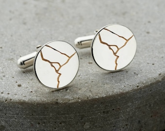 Kintsugi Disc Cufflinks | Sterling Silver Cuffs | gift for him